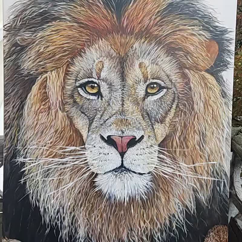 Lion Hand Acrylic painting Cat Animals Artwork Lion Wall Art Lion Original Art - Wall Décor - Cotton & Hemp Purple