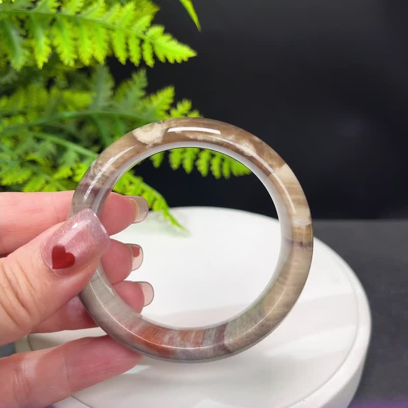 優質 緬甸樹化玉手鐲 54MM 冰潤高瓷天眼千層年輪紋多彩 靈氣療愈 - 手鍊/手環 - 玉石 多色