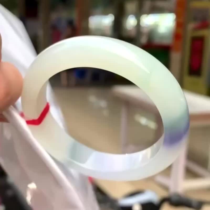 冰種 天然翡翠 緬甸 A玉 玉鐲 • 冰種三色堇翡翠福鐲 - 手鍊/手環 - 玉石 紫色
