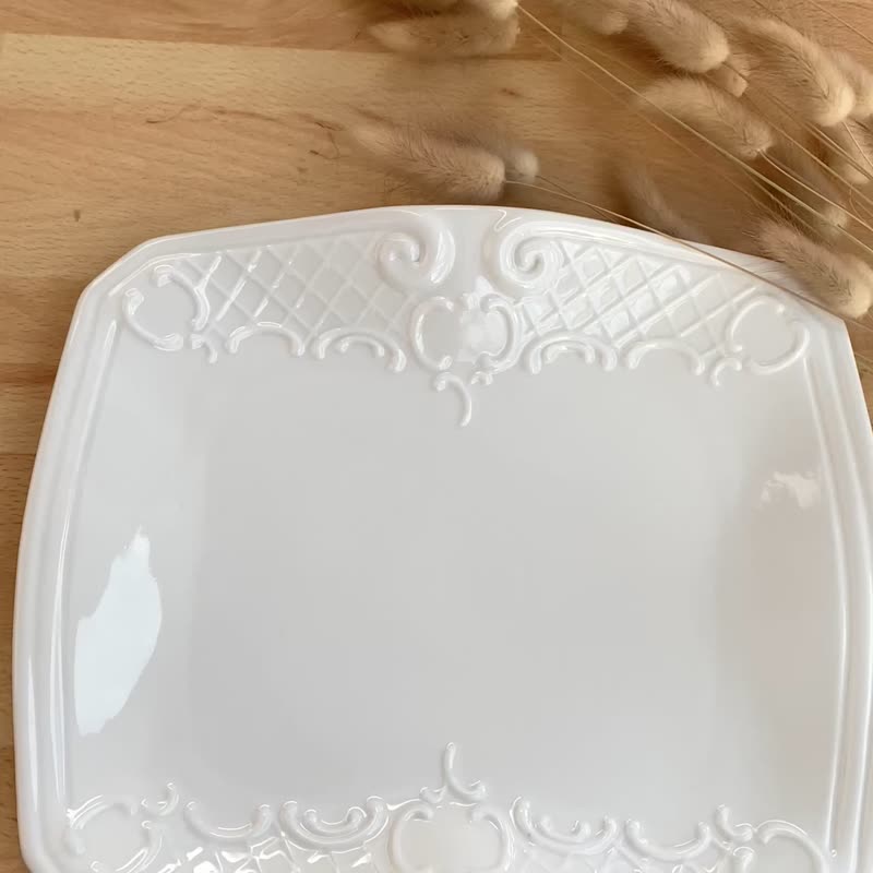 Rectangular White Dish Bavaria | Porcelain Serving Dish With Lace Pattern - Plates & Trays - Porcelain White