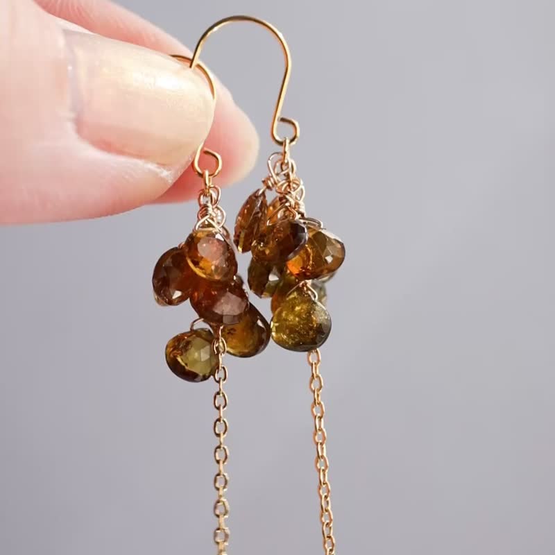 Petro Tourmaline Tourmaline Pierced Earrings Clip-On Earring Charm - Earrings & Clip-ons - Stone Brown