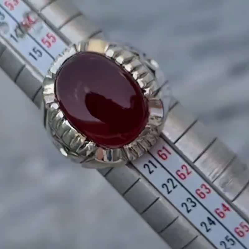 Yemeni Aqeeq Blood Red Aqiq Akik Agate Hakik Ring Sterling Silver Handmade Ring - 戒指 - 寶石 紅色