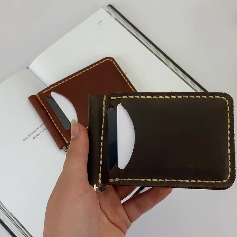 Leather Credit Card Wallet / Minimalist Slim Card Holder / Pocket Wallet for Men - กระเป๋าสตางค์ - หนังแท้ สีนำ้ตาล