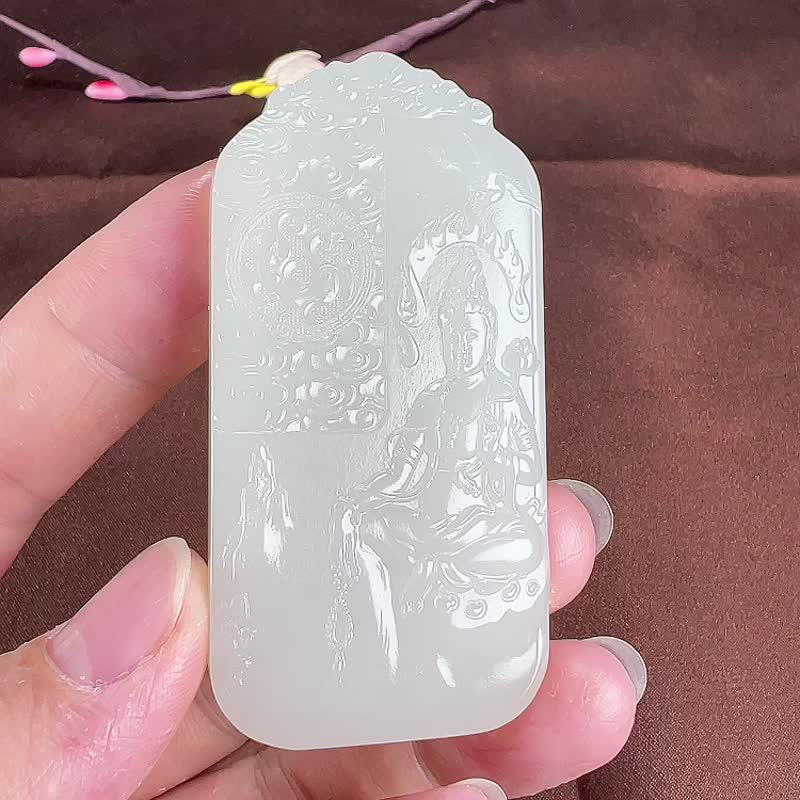 秒殺價 天然新疆和田玉羊脂玉觀音吊墜   玉質細膩溫潤 - 吊飾/掛飾 - 玉石 