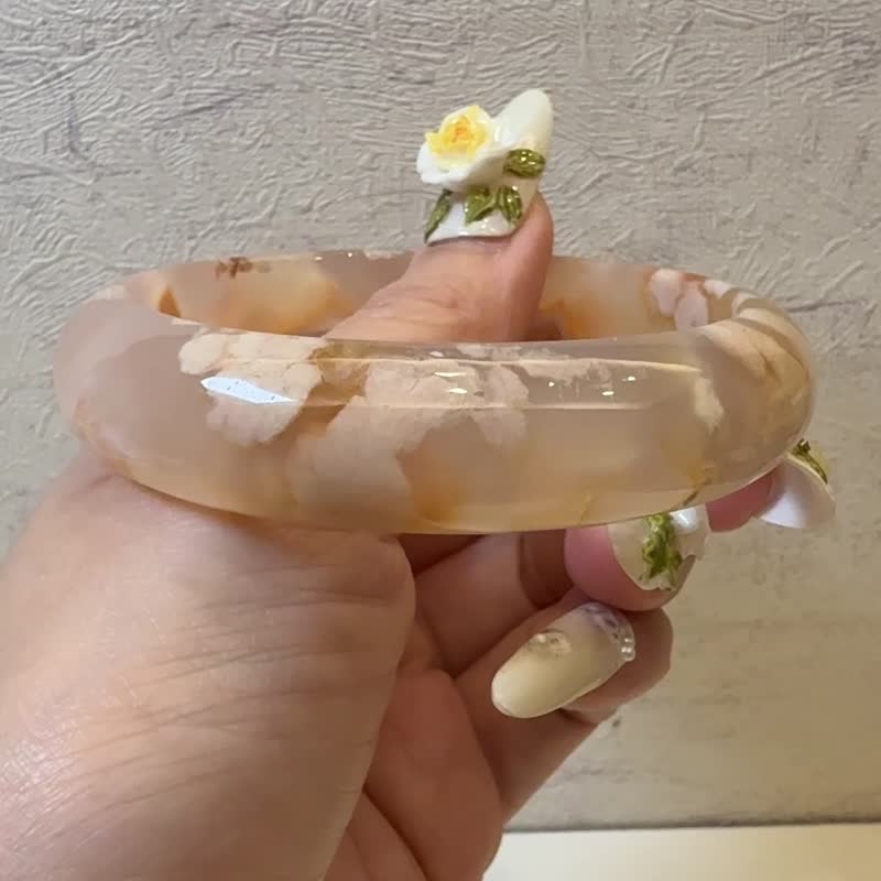 櫻花瑪瑙手鐲 瑪瑙手鐲橙色卷川實晚霞成形炸花正鐲套鐲59圈口 - 手鍊/手環 - 玉石 