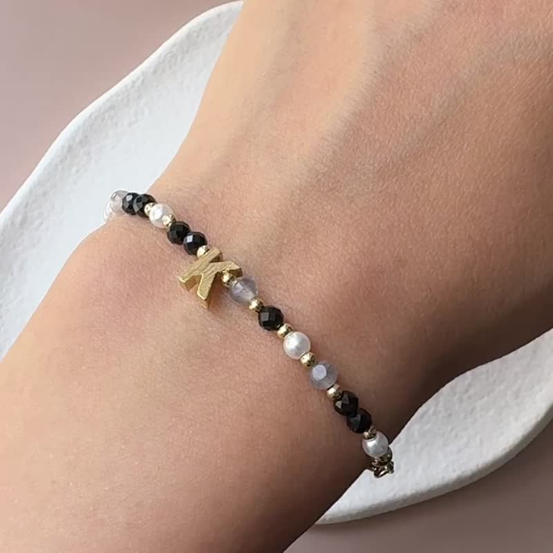 Black Tourmaline Labradorite Imitation Pearl English Letters Natural Crystal Bracelet Christmas Gift - สร้อยคอ - คริสตัล สีดำ