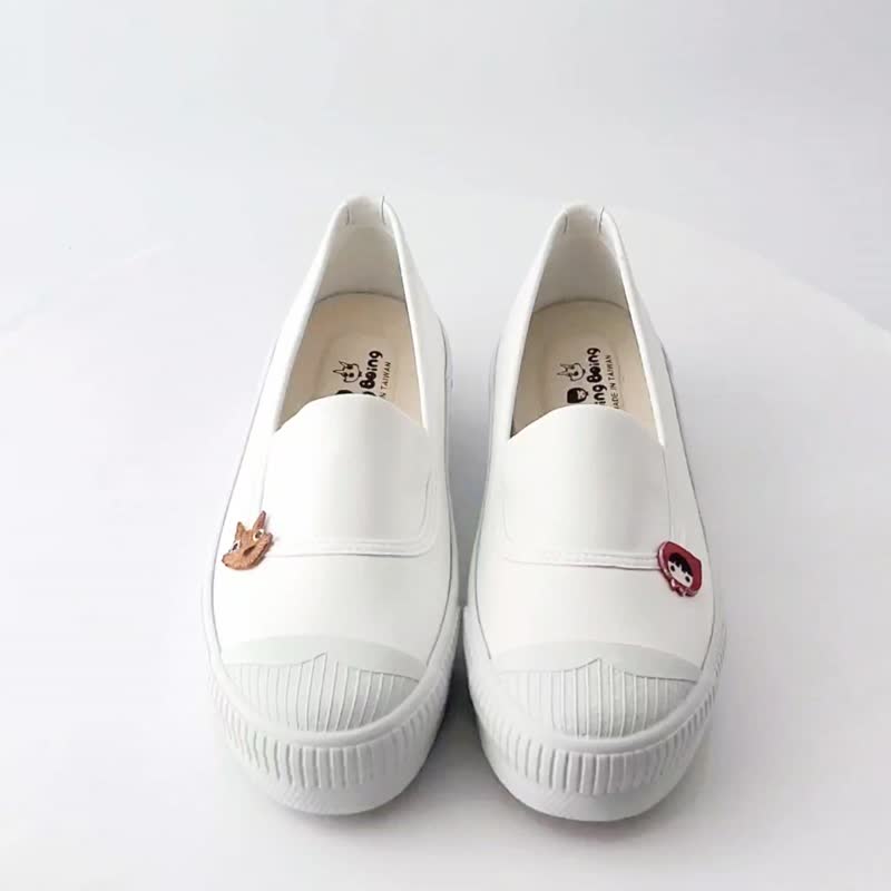 Shallow Thick Sole Leather Casual Shoes Little Red Riding Hood and the Big Bad Wolf - White Water Repellent Women's Shoes - Women's Casual Shoes - Faux Leather White