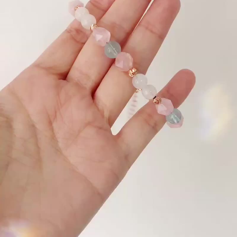 旺愛情 健康 海藍寶  月亮石 月光石 粉晶  水晶手鏈 天然石 生日 - 手鍊/手環 - 水晶 藍色