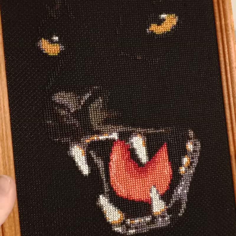 Panther Portrait, Finished Cross Stitch, Wild cat Art - ตกแต่งผนัง - งานปัก สีดำ