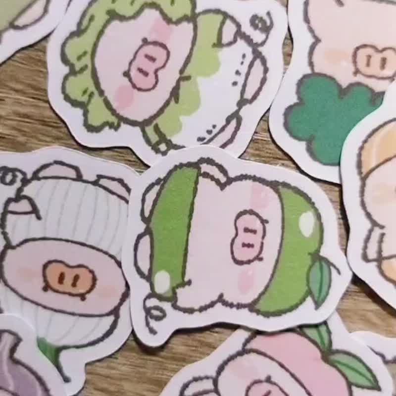 ぶたやさい 青果店 フレークシール - 貼紙 - 紙 綠色
