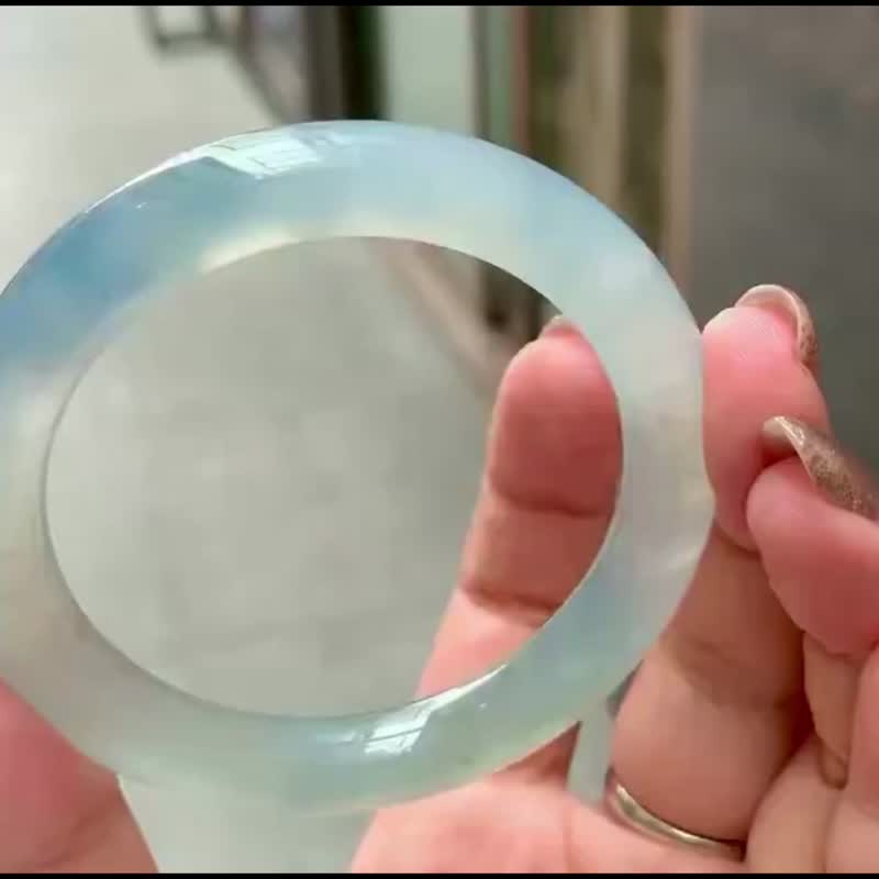 冰種 天然翡翠 緬甸 A玉 玉鐲 • 冰種紫藍翡翠圓鐲 - 手鍊/手環 - 玉石 藍色