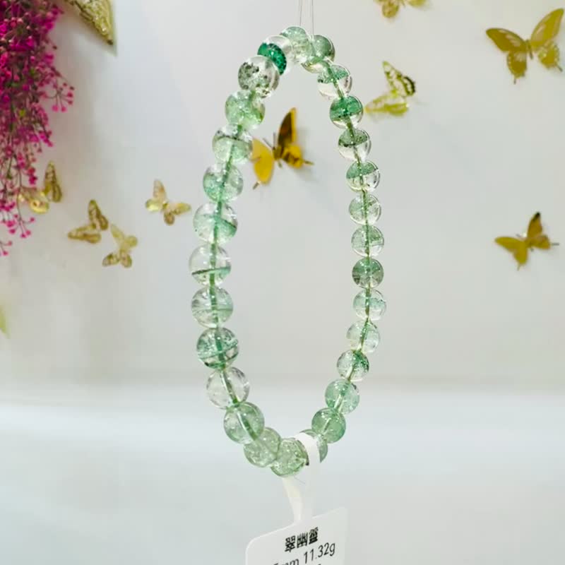稀有小精品天然鮮綠翠綠幽靈6.5mm11.32g正財事業貴人緣生意緣 - 手鍊/手環 - 水晶 綠色
