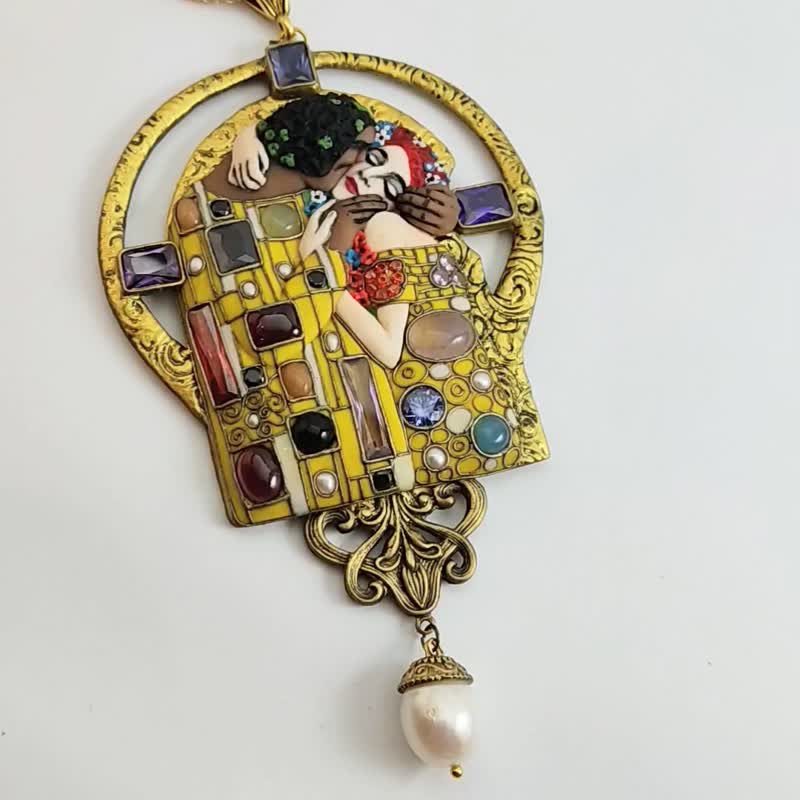 Necklace Klimt Kiss , art nouveau necklace, unusual necklace - Necklaces - Clay Gold