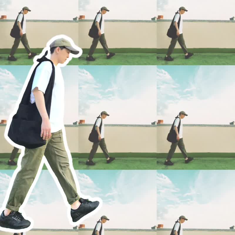 黑色牛仔布打結旅行漂流人包BLACK DENIM HOBO BAG 背帶加長 - 側背包/斜背包 - 棉．麻 黑色