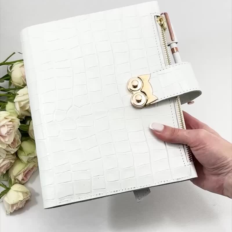 Natural Italian Leather Planner - สมุดบันทึก/สมุดปฏิทิน - หนังแท้ สีแดง