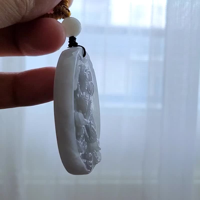 【親翠】天然翡翠 冰微帶底色厚實三太子調整式繩鏈 佛系 - 項鍊 - 玉石 多色