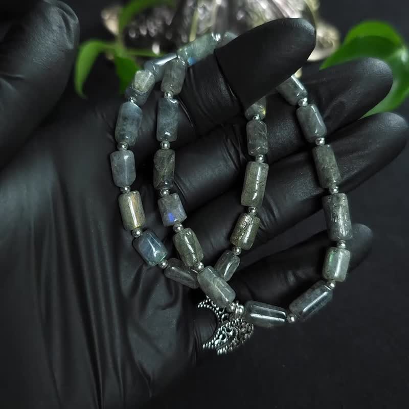 Labradorite Crescent Moon 925 Silver Bracelet - 手鍊/手環 - 純銀 灰色