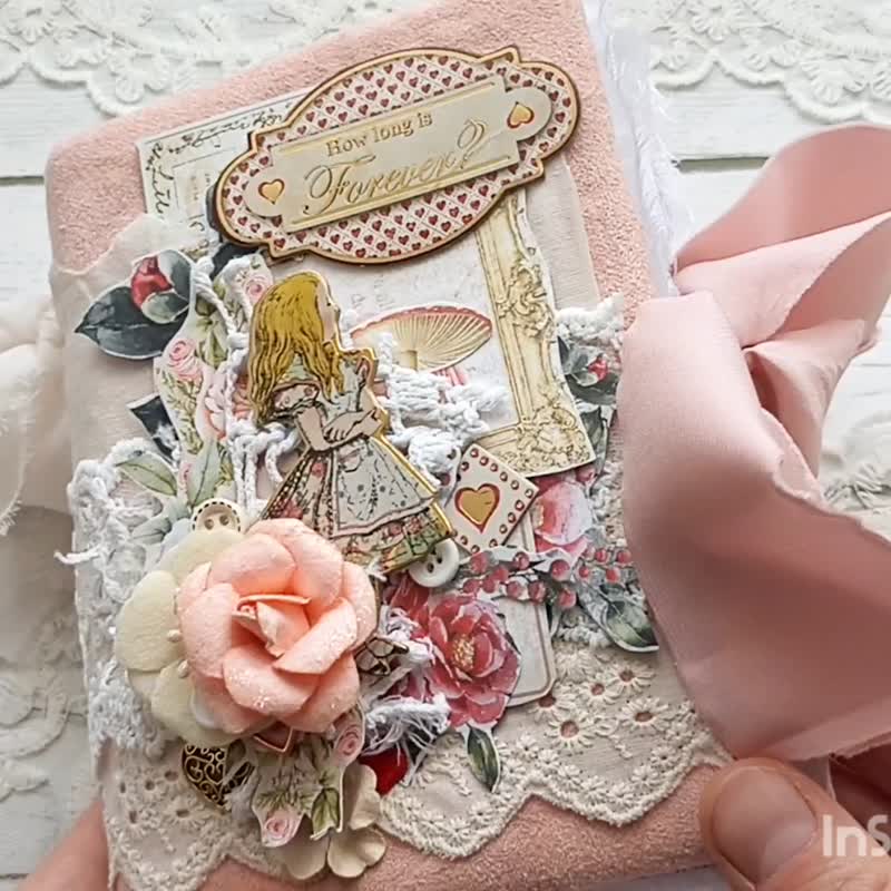 White rabbit Wonderland journal blank Alice in Wonderland journal handmade bunny - 筆記本/手帳 - 紙 粉紅色