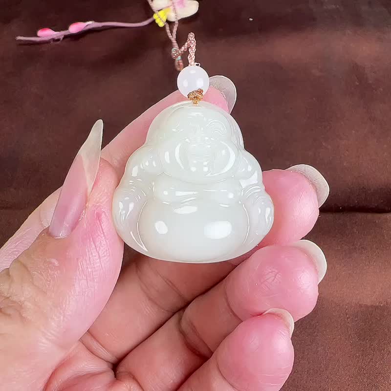 天然新疆和田玉羊脂玉大肚佛公彌勒佛吊墜經典款正裝佛公玉質細膩 - 吊飾/掛飾 - 玉石 