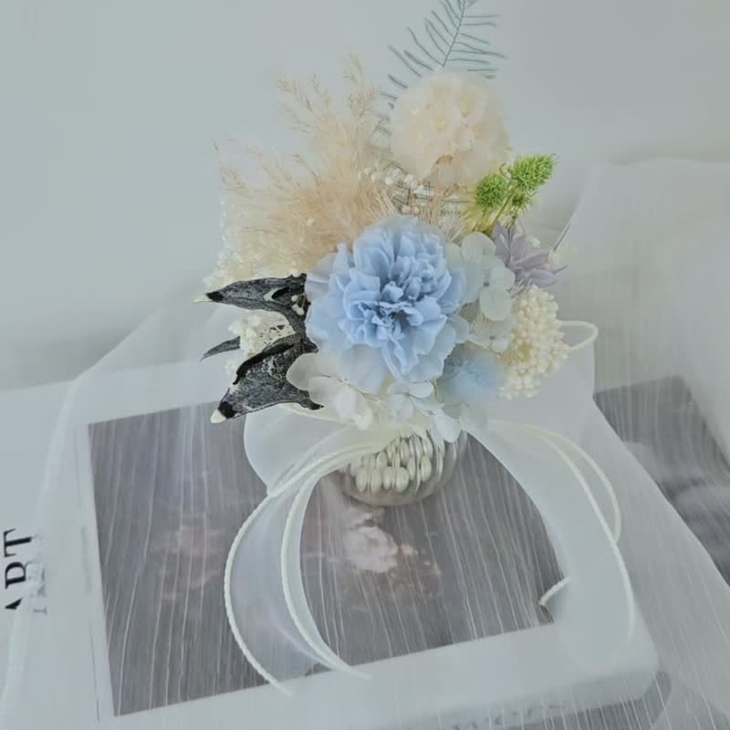永生康乃馨玻璃小盆花 - 乾燥花/永生花 - 植物．花 藍色