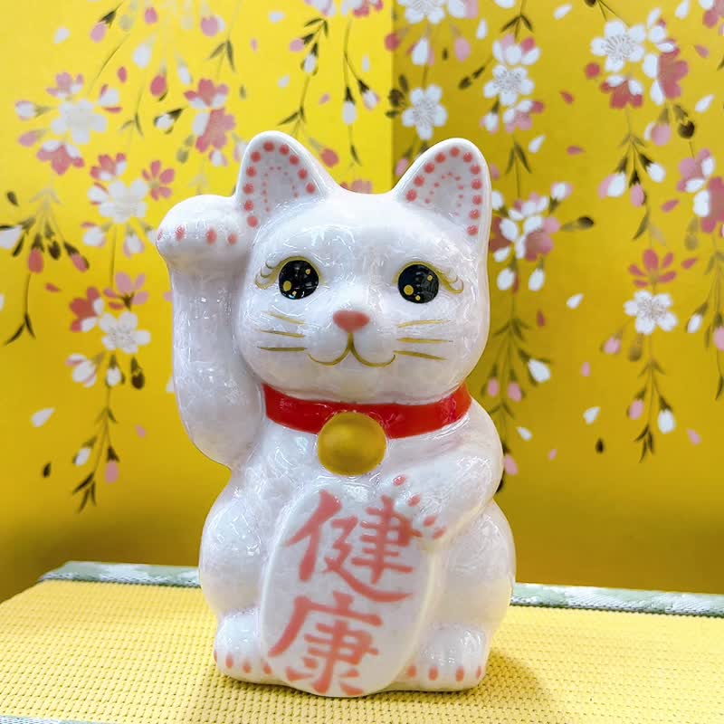 【晶桃祈健】日本清水燒招財貓 | 花結晶 粉 - 健康 右 - 擺飾/家飾品 - 瓷 白色