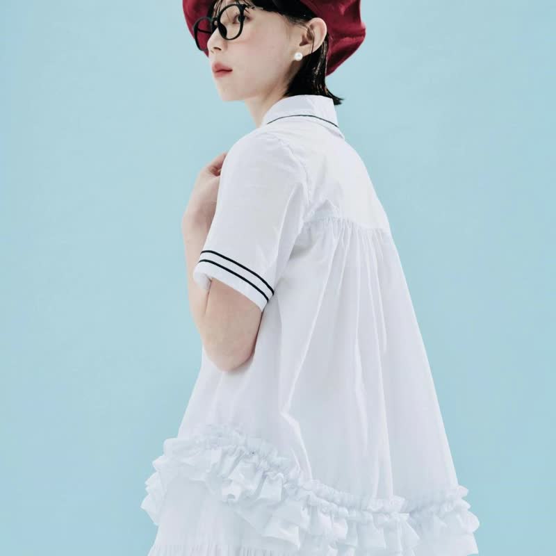 Fresh navy 100-color skirt/short skirt with black trim - กระโปรง - ผ้าฝ้าย/ผ้าลินิน ขาว