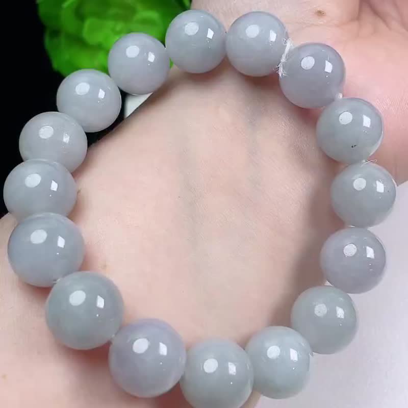 冰種翡翠天然翡翠 A玉 玉珠 玉鏈手鏈 • 糯冰種煙灰翡翠手串 - 手鍊/手環 - 玉石 灰色