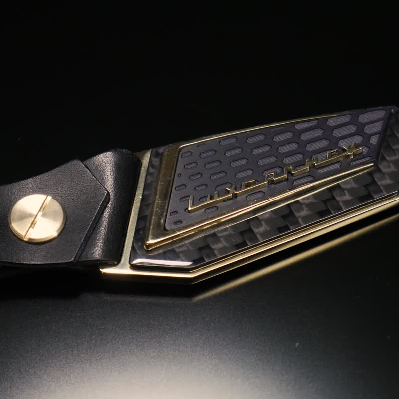 Lamborghini keychain, Brass, Gold, carbon fiber, g10, Leather, Urus, Aventador - 鑰匙圈/鑰匙包 - 其他金屬 金色