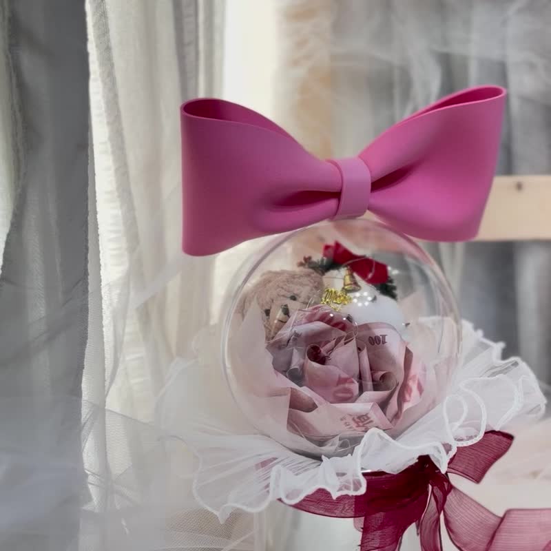 浪漫線燈波波球有錢花抱抱桶  聖誕節限定/交換禮物/浮誇系 - 乾燥花/永生花 - 植物．花 