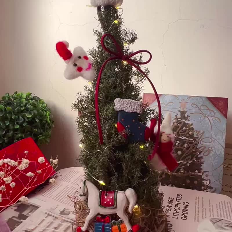 【聖誕節禮物】flower-of-life 聖誕精靈的小森林 桌上聖誕樹含燈 - 乾燥花/永生花 - 植物．花 綠色