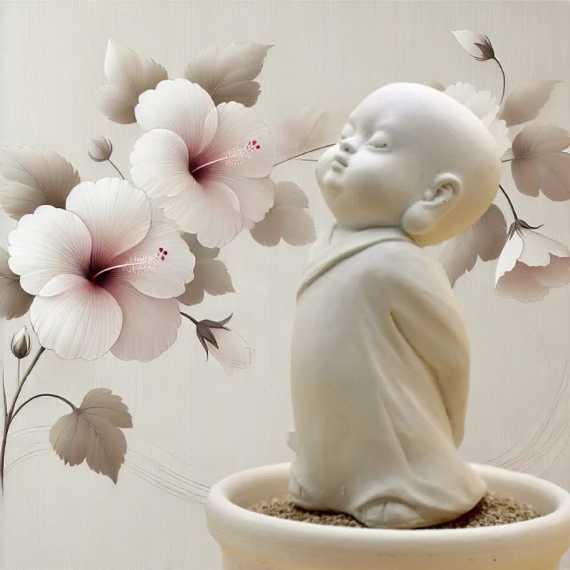 Miniature little meditation Monk  Hiten  w/small dish holder set home diffuser - น้ำหอม - วัสดุอื่นๆ ขาว