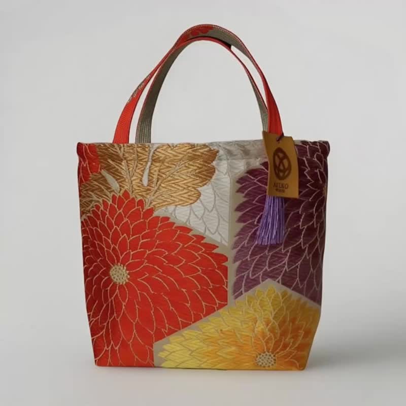 獨一無二真絲和服袋帶托特包, 日本手工刺繡升級改造包, 和風藝術 - 手提包/手提袋 - 絲．絹 多色