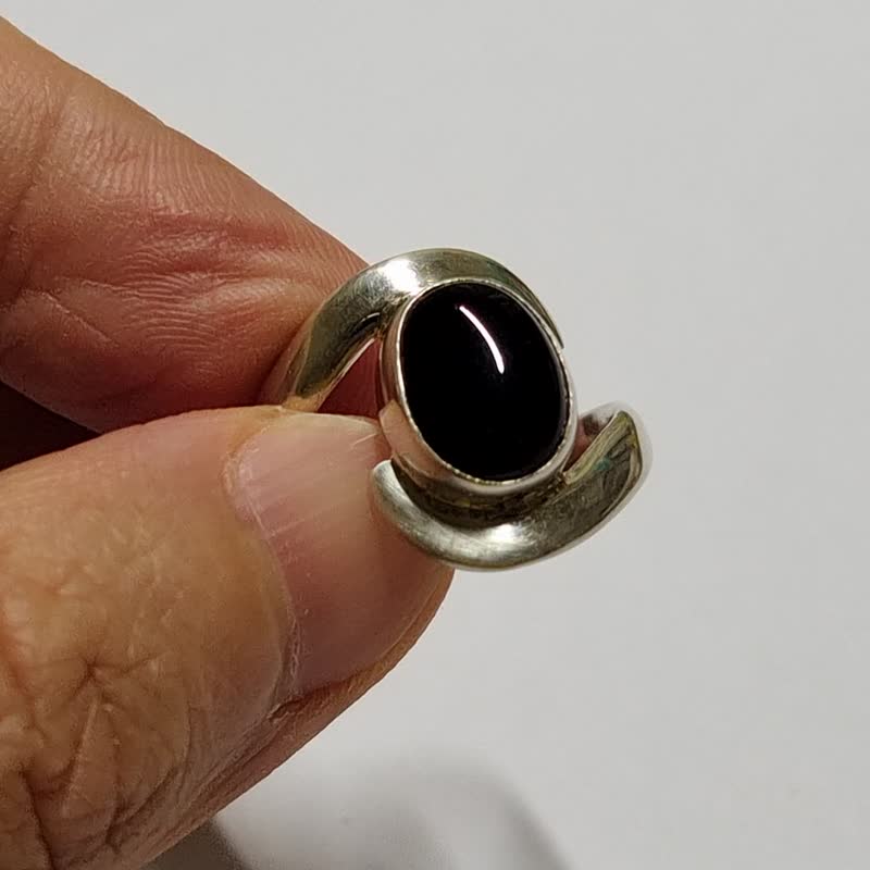 Natural Black Onyx 925 Sterling Silver Ring Nepal Handmade - General Rings - Jade Black