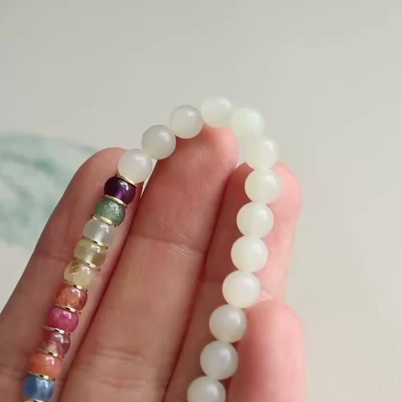 天然新疆羊脂玉手鏈和田玉手鏈脂份厚玉質細膩搭配文玩多寶直切 - 手鍊/手環 - 玉石 