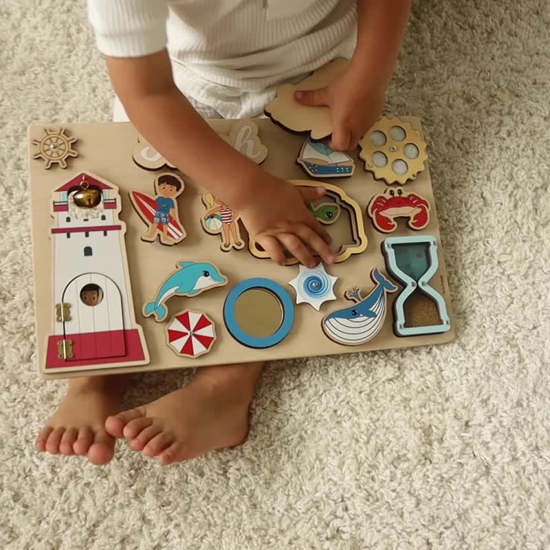 1st Birthday Boy Gift Personalized, Sensory Busy Board For Toddler, Wooden Toy - ของเล่นเด็ก - ไม้ 