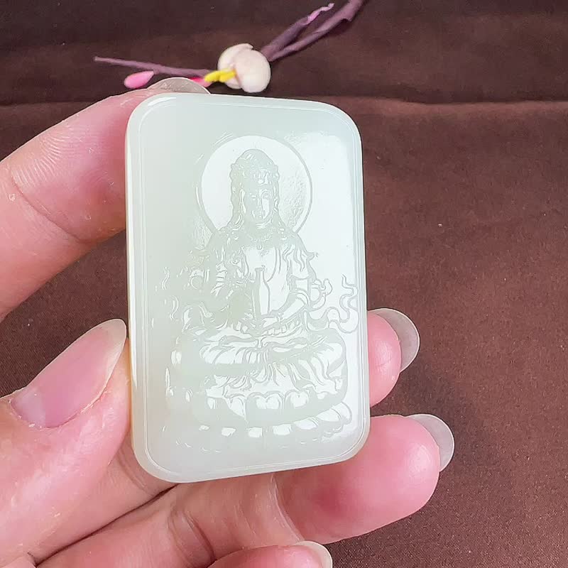 秒殺價 天然新疆和田玉羊脂玉淨瓶觀音吊墜 玉質細膩溫潤 - 吊飾/掛飾 - 玉石 