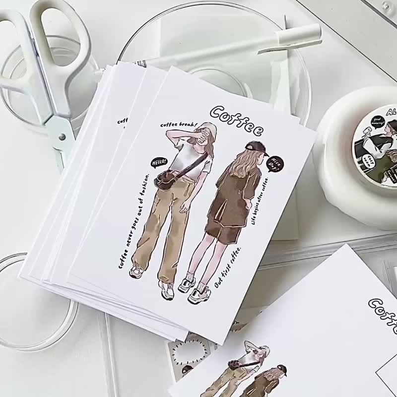 咖啡廳女子明信片/摩卡 - 卡片/明信片 - 紙 咖啡色
