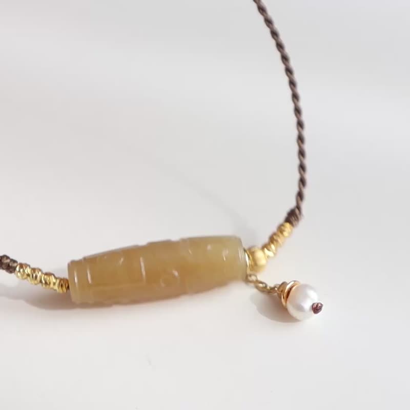 天然新疆糖料和田玉項鏈九眼天珠鎖骨鏈脂份厚闢邪保平安送女友 - 項鍊 - 玉石 