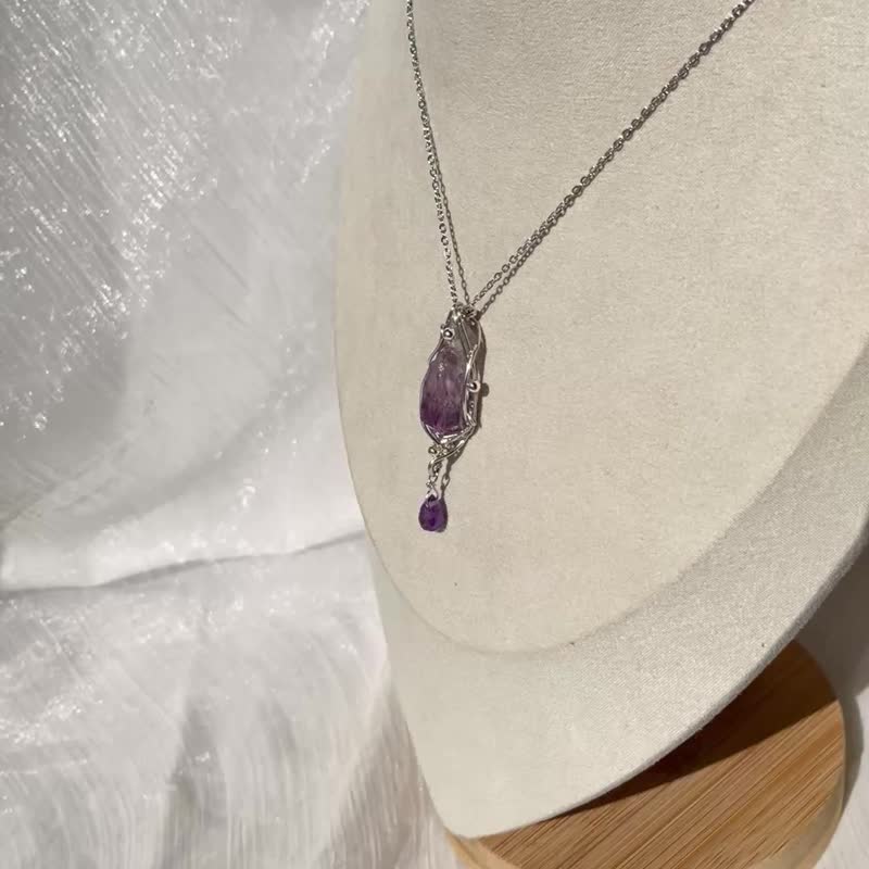 紫水晶_項鍊_不鏽鋼鍊_貴氣迷人_金屬編織飾品_礦石水晶_銅鍍鈦 - 項鍊 - 水晶 紫色