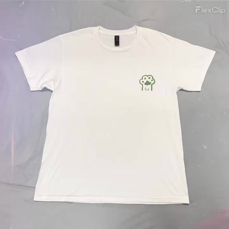 療癒系/插畫貓咪/白T綠字 - NO.1 - 夏日清涼款 - 其他 - 棉．麻 白色