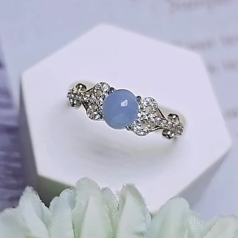 Wealthwater·Noble|Fantasy Blue Purple|Myanmar A-quality jadeite ice blue purple sterling silver lace ring - แหวนทั่วไป - หยก 