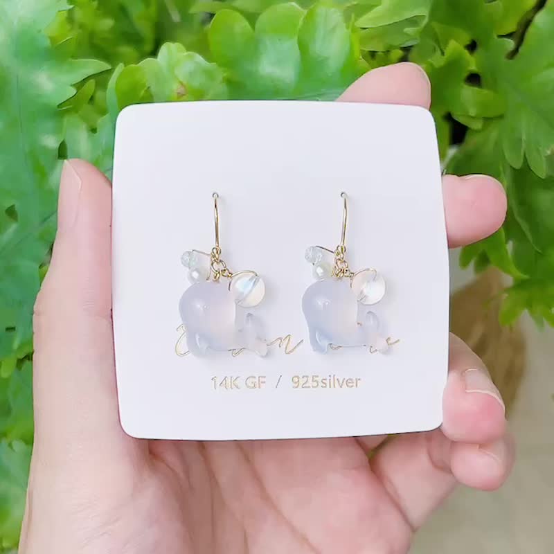 Azure Ocean Natural Agate Baby Blue Whale Moonstone Pearl Clip-on Earrings - Earrings & Clip-ons - Jade Blue