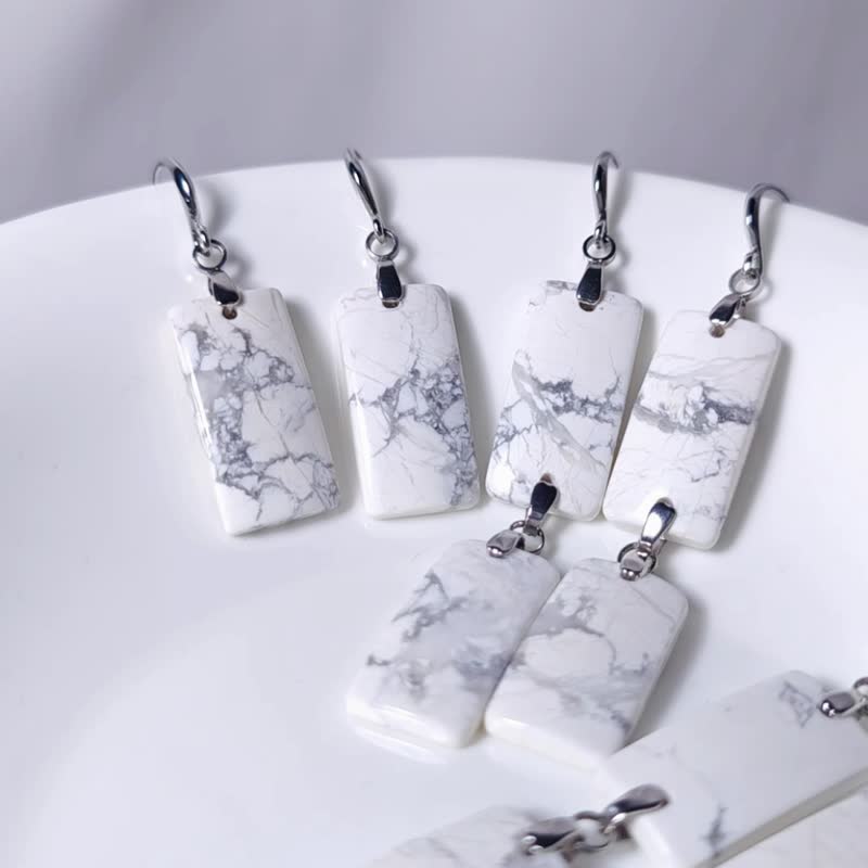 Top quality white turquoise unbranded ink leader career wisdom asymmetric design earrings - ต่างหู - เครื่องเพชรพลอย ขาว