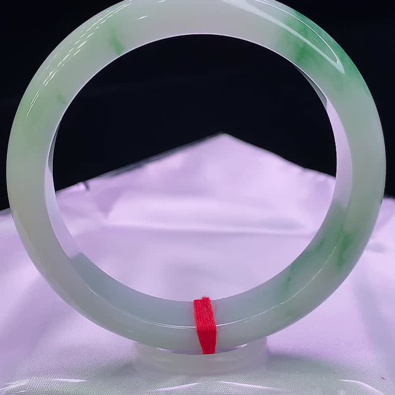 緬甸老坑 天然A貨翡翠手鐲 圈口56MM 冰糯飄花 編號08785 - 手鍊/手環 - 玉石 