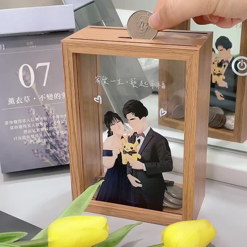 透明壓克力木框存錢筒 結婚禮物 紀念日 新婚小禮 客製化 開幕 - 存錢筒 - 木頭 咖啡色