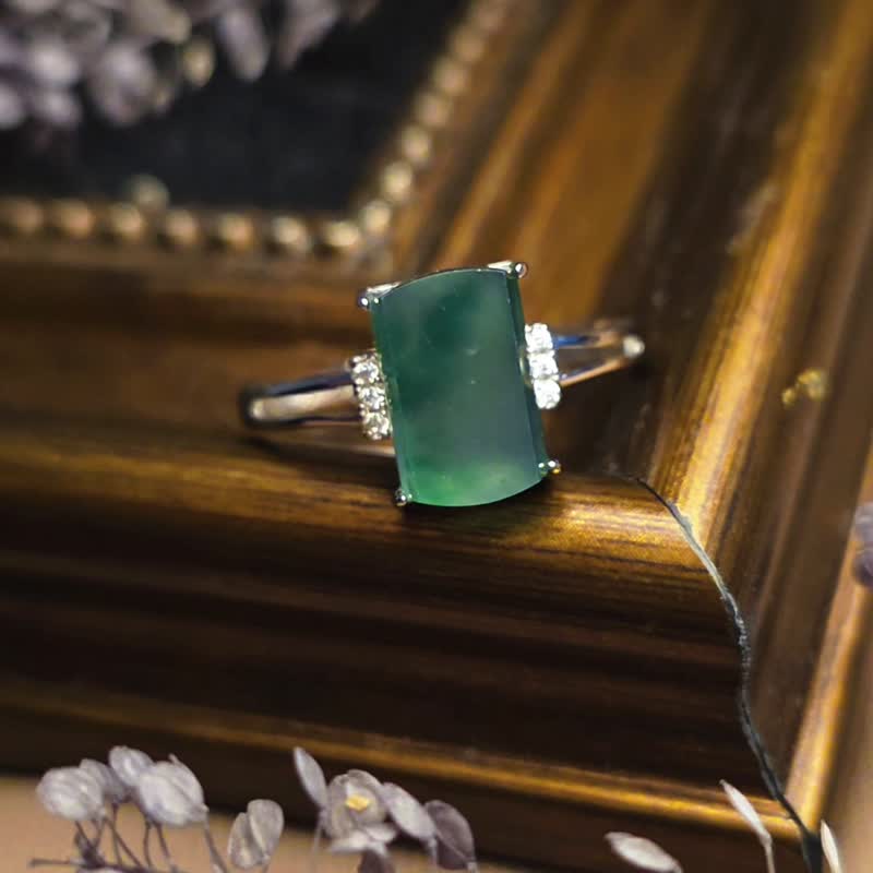 招財•順心•平安•愛情|冰玻藍飄花馬鞍|A貨翡翠純銀中性款戒指 - 戒指 - 玉石 