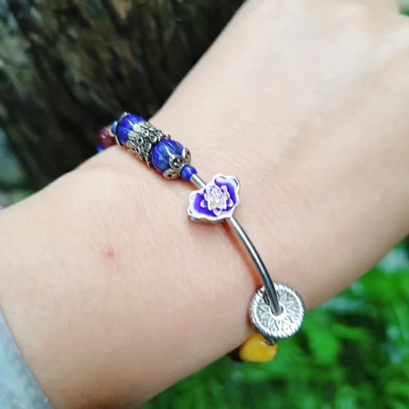 Gold and silver treasure Jinyin caibao hexagram Stone lazuli bracelet - สร้อยข้อมือ - เครื่องเพชรพลอย 