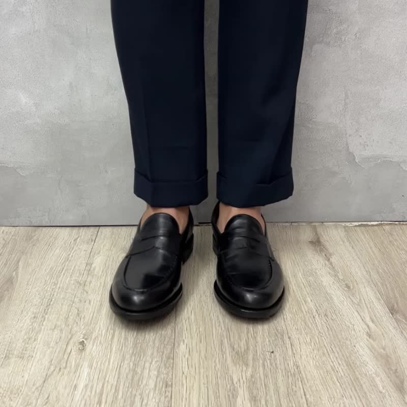 固特異手工便士樂福鞋 Goodyear Welt Half-strap Penny Loafer - 男靴/短靴 - 真皮 黑色