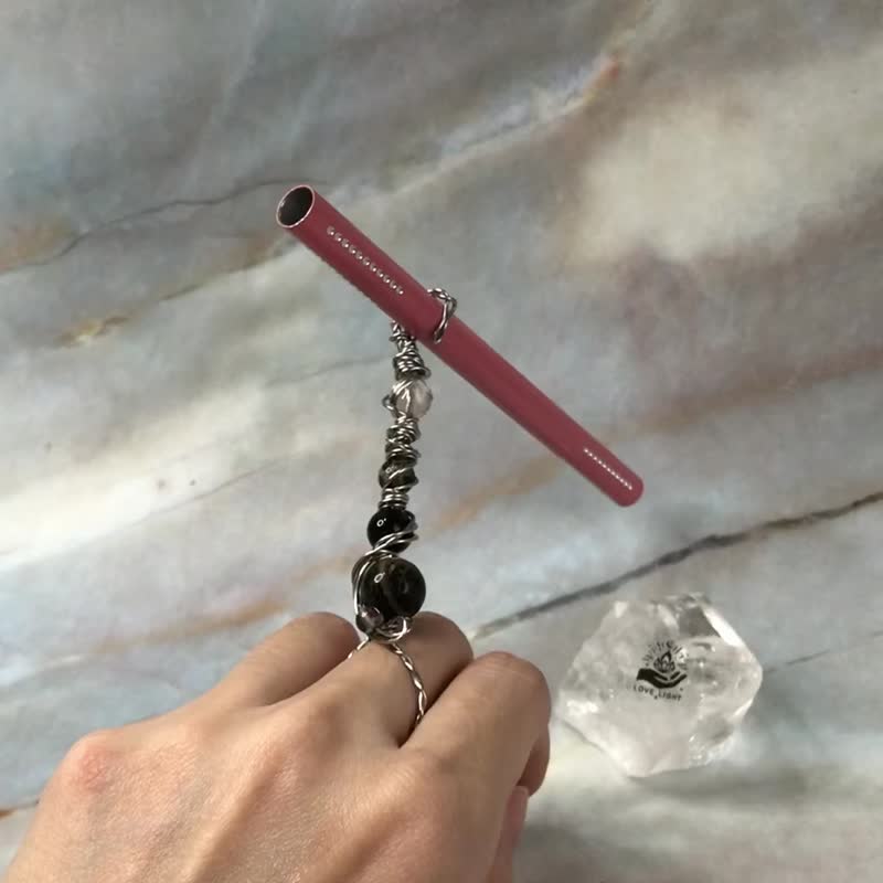 316L不鏽鋼黑曜石手作煙托 夾菸器 掛飾 - 吊飾 - 不鏽鋼 黑色