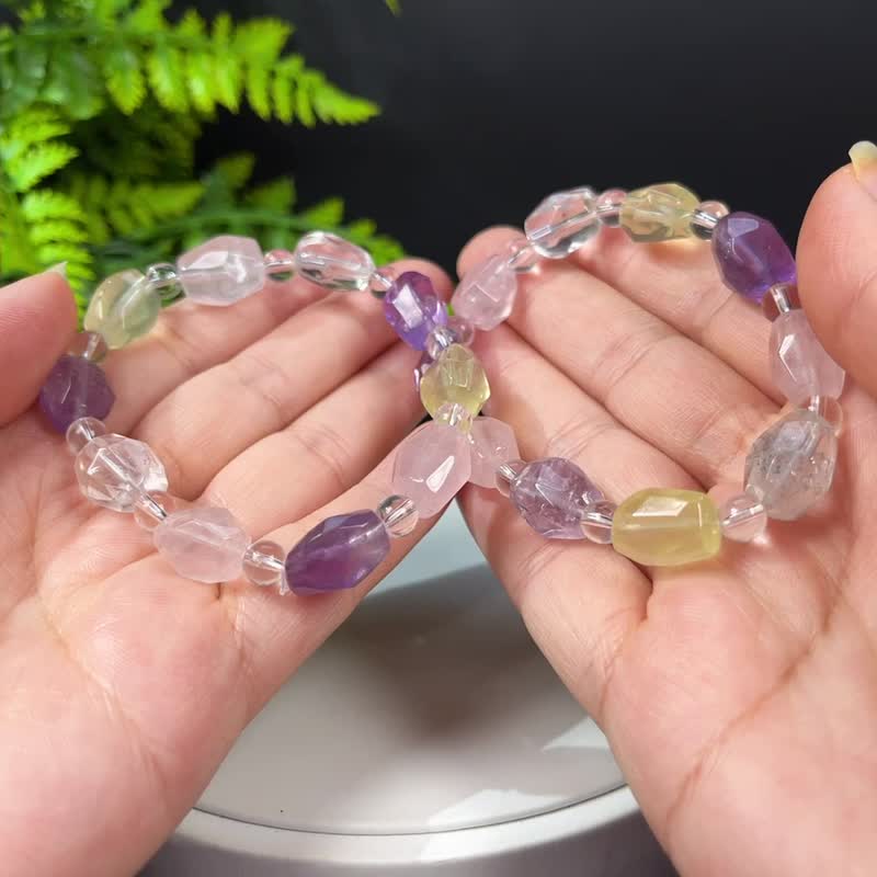 冰透水晶多寶隨形刻面素串手鏈 療愈水晶手環 天然能量水晶手串 - 手鍊/手環 - 水晶 多色